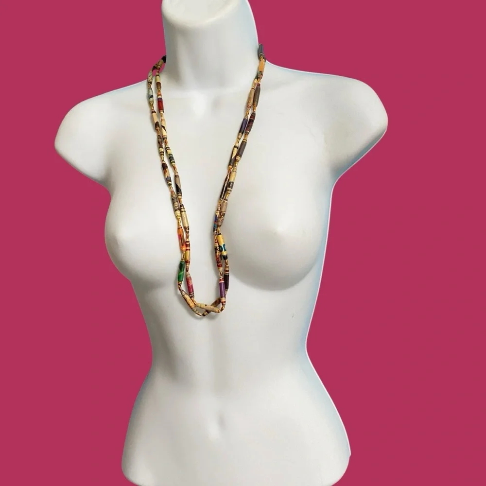 Artisan Paper Beads Necklace Pair Over-The-Head Style Kitchy OOAK Craftcore